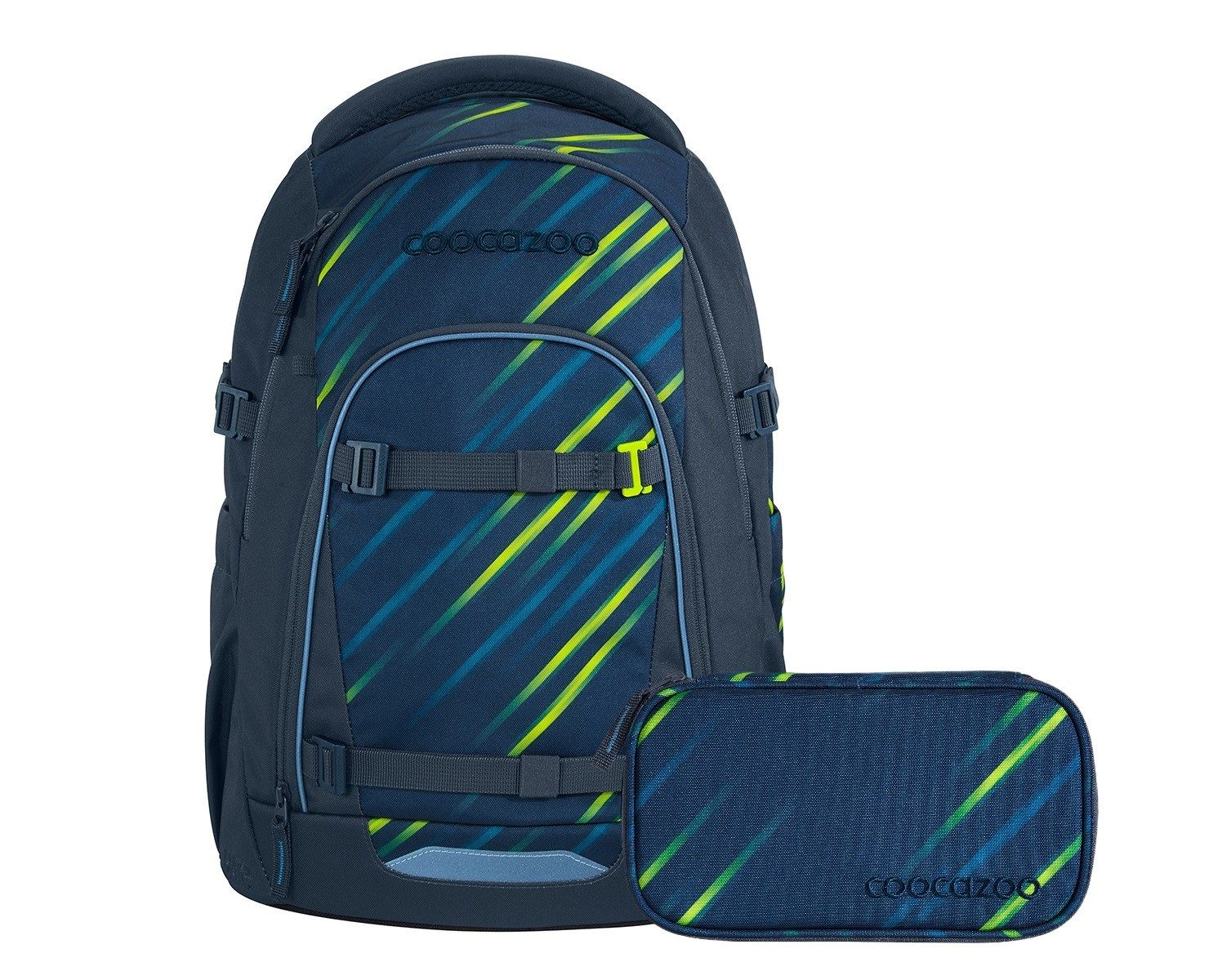 coocazoo Schulranzen Schulrucksack-Set MATE Fast Lime 2-teilig (2-teilig), ergonomisch, Körpergröße: 135 - 180 cm, Easy-Grow-System