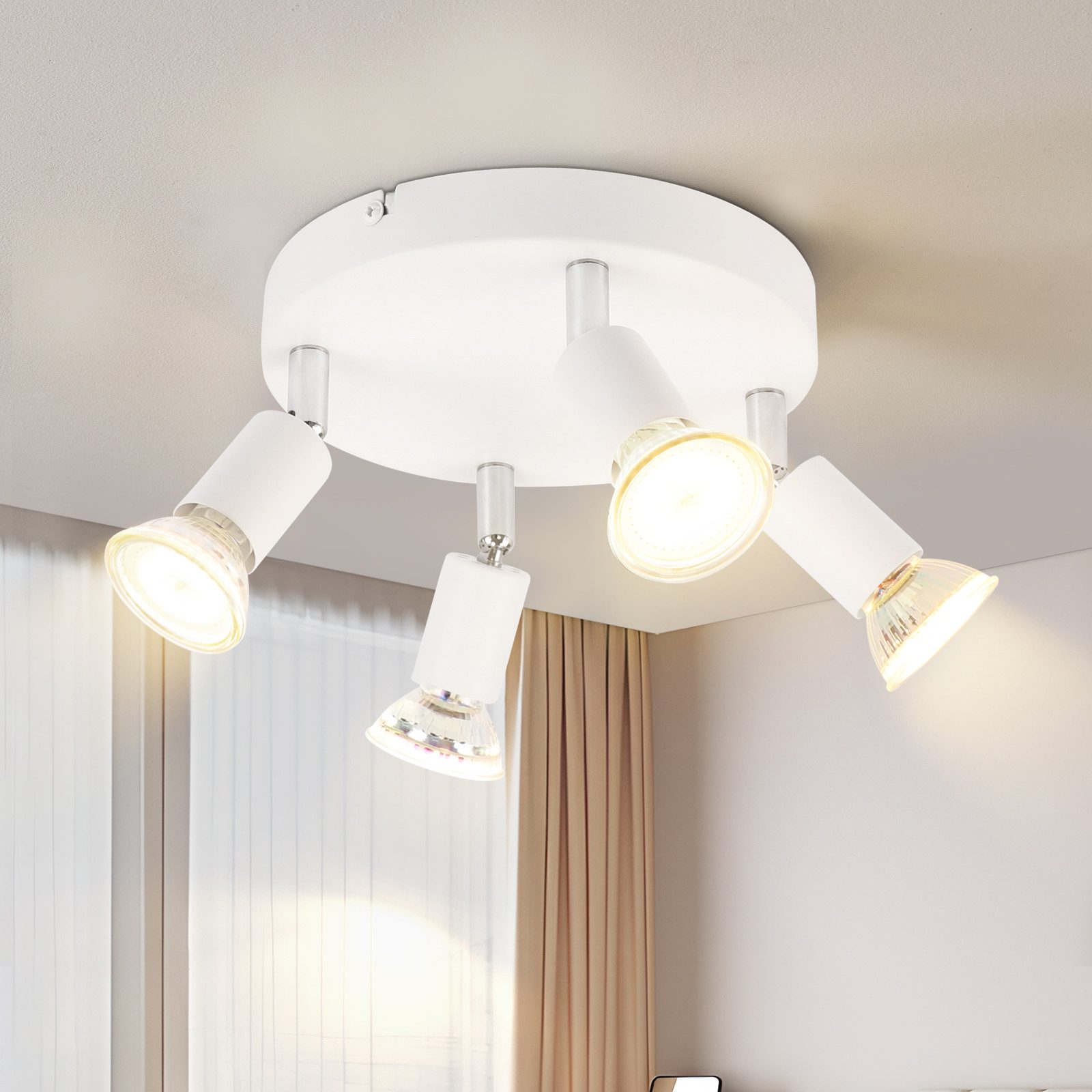ZMH Deckenstrahler 4 Flammig GU10 Metall Deckenlampe für Schlafzimmer Küche Gang, Einfache Installation, LED fest integriert, Weiß Deckenspots Esszimmer