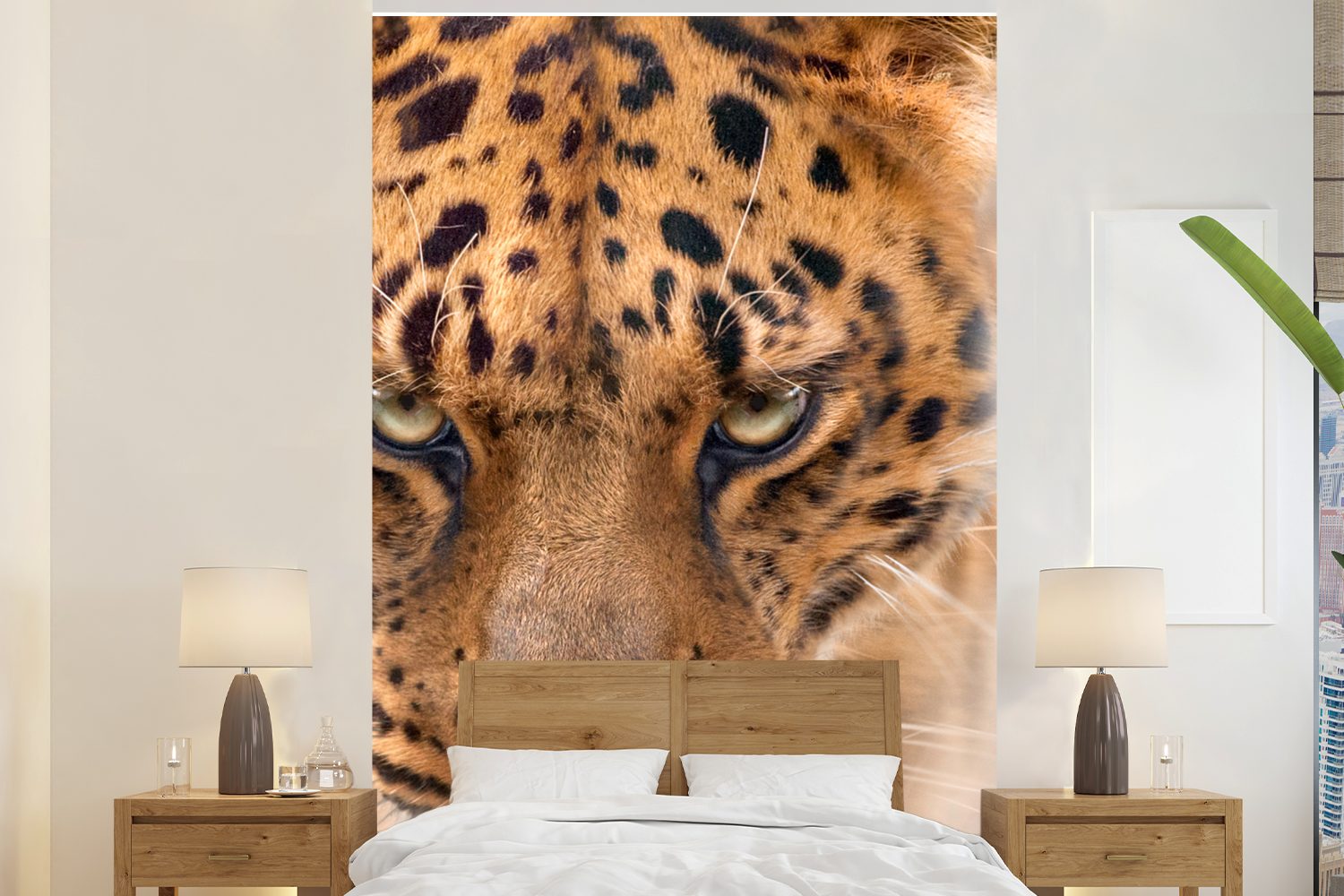 MuchoWow Fototapete Leopard - Porträt - Gesicht, Matt, bedruckt, (3 St), Montagefertig Vinyl Tapete für Wohnzimmer, Wandtapete