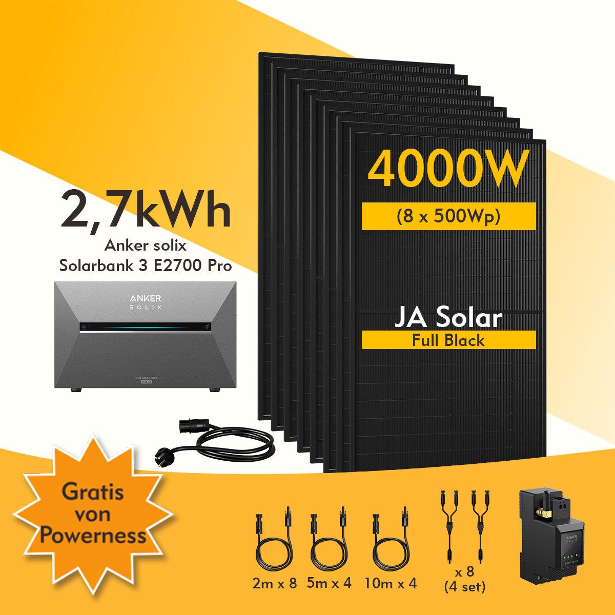 Balkonkraftwerk 4000W Anker SOLIX Solarbank 3 E2700 Pro mit Smart Meter, Zusatzsakkus