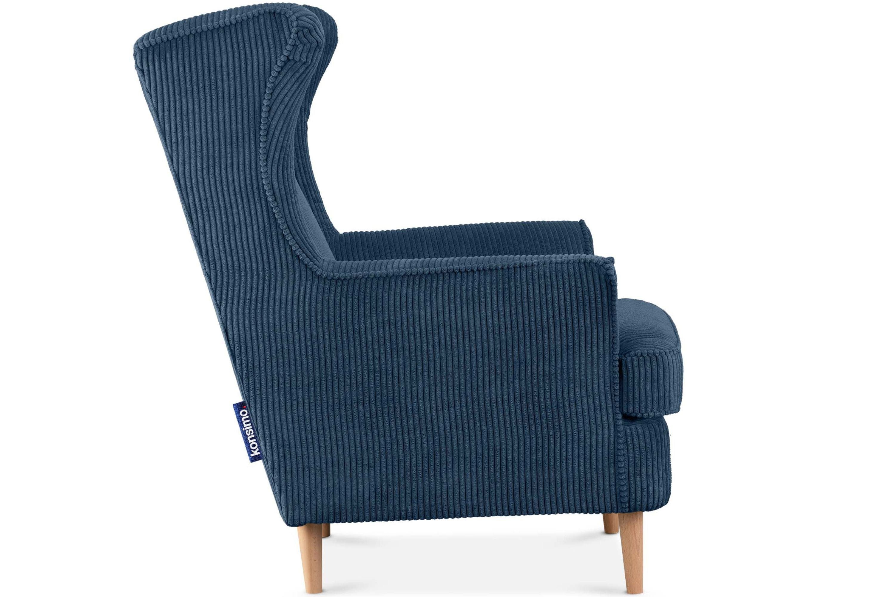 dekorativem Design, inklusive hohe Kissen STRALIS zeitloses Sessel, Füße, Konsimo Ohrensessel