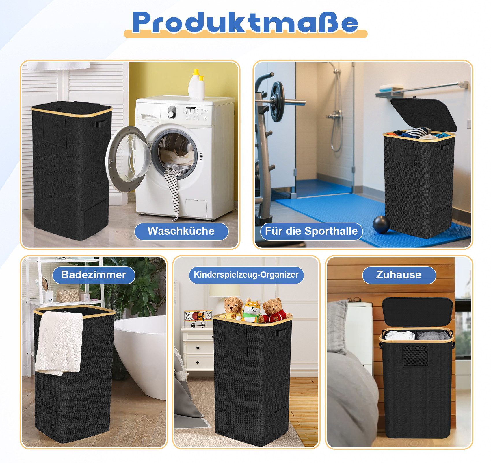 ElitVita Wäschebox 150 L Wäschesammler mit Deckel, mit 2 herausnehmbarem Wäschesack (1 St), Faltbar, 2 fächer, mit Griff, für Bad Schlafzimmer Schmutzwäsche