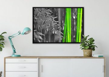 Pixxprint Leinwandbild Bambus, Wanddekoration (1 St), Leinwandbild fertig bespannt, in einem Schattenfugen-Bilderrahmen gefasst, inkl. Zackenaufhänger