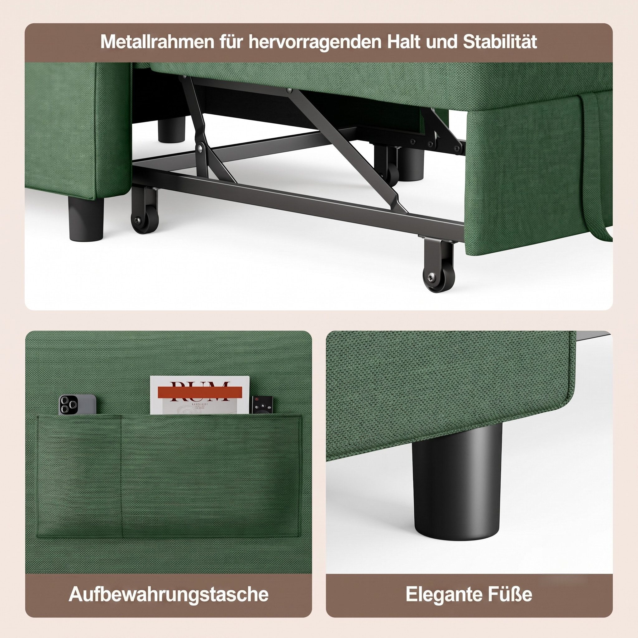 Blishom Relaxsessel 3-in-1 Schlafsessel Schlafsofa Klappbett Relaxsessel 78x86x84 cm, multifunktionaler Sessel zum Ausziehen als Gästebett – Bild 5 von 5
