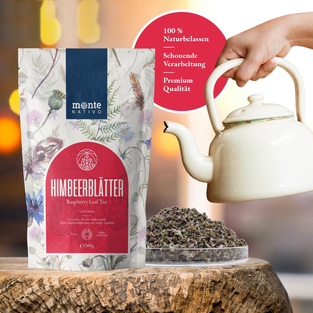 Monte Nativo Tee Himbeerblätter Kräutertee lose, – klassischer Frauentee, besonders beliebt während der Schwangerschaft