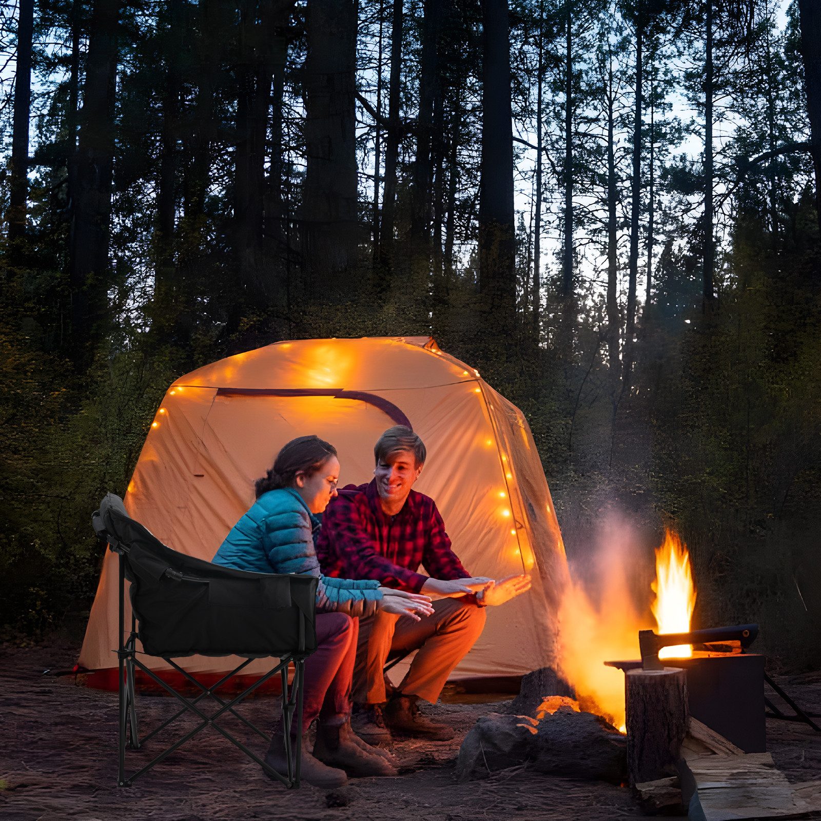Meulbaty Campingstuhl Übergroßer Faltstuhl, Klappstuhl, Anglerstuhl mit Getränkehalter (1 St), mit zusätzlichem Stauraum und breiten Armlehnen