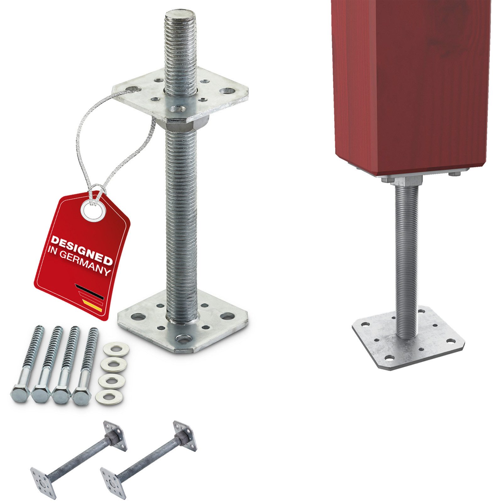 SO-TECH® Pfostenträger Stützträger höhenverstellbar Gewinde M24 Stahl feuerverzinkt, (2-St), zum Aufschrauben, wetterfest, 80 x 80 x 250 mm