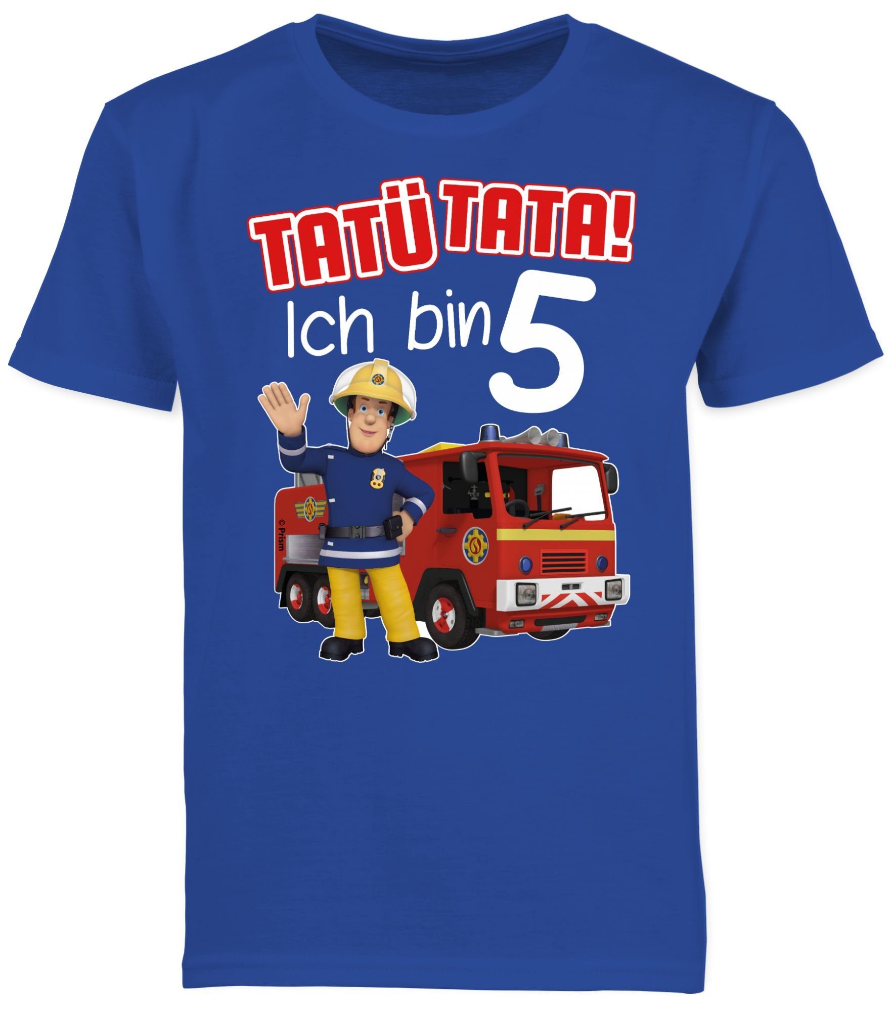 Shirtracer T-Shirt Tata! Royalblau 03 5 Feuerwehrmann Ich Tatü bin rot Sam - Jungen