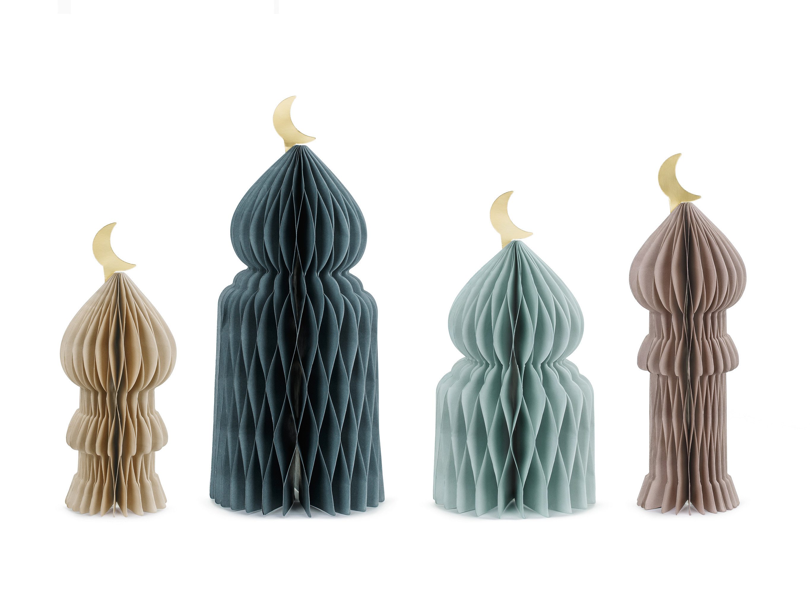 partydeco Wabenball, Papierwaben Deko Moschee mit Halbmond 22-33cm Wabenfiguren 4er Set