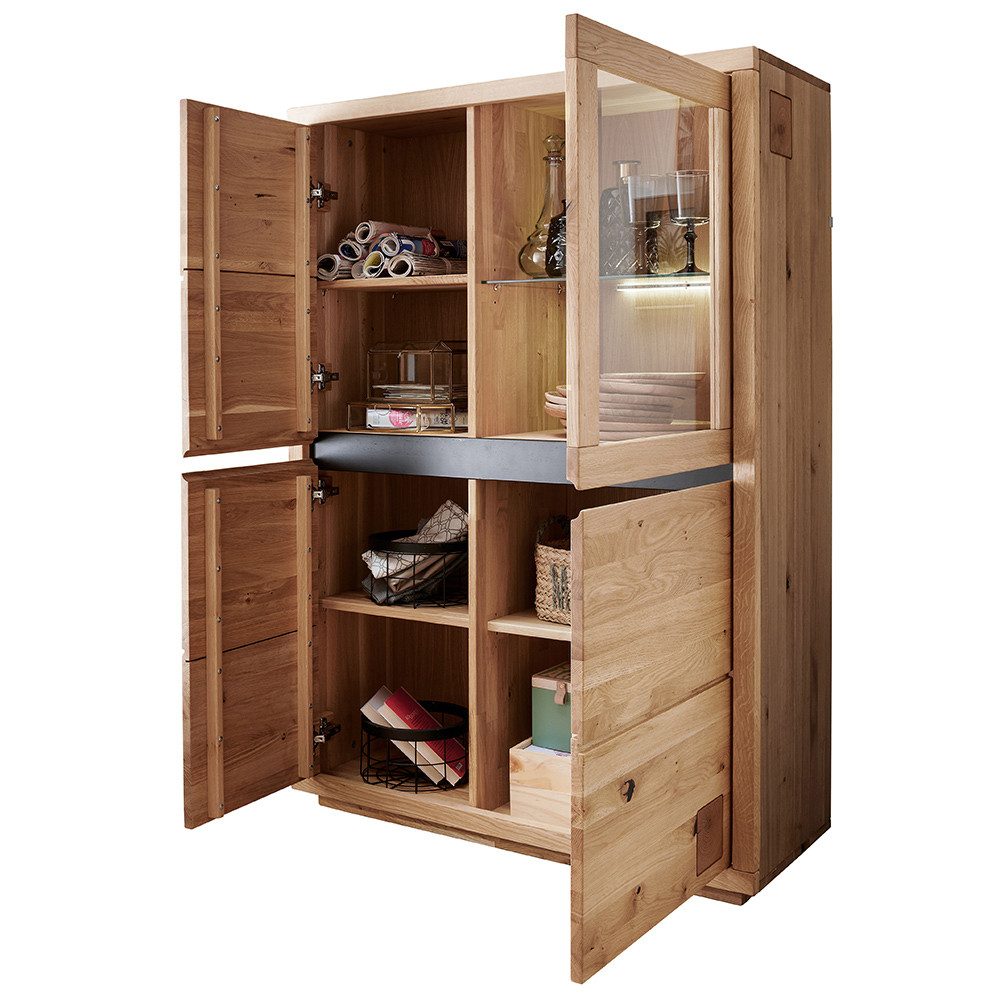 Lomadox Highboard WINCHESTER-69, Standvitrine Schrank 103 cm Eiche massiv g günstig online kaufen
