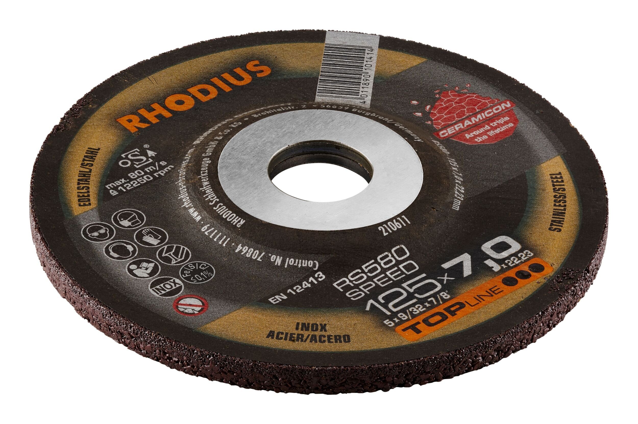 Rhodius Schruppscheibe TOPline RS, Ø 125 mm, TOPline RS580 SPEED - 125 x 7 x 22,23 mm