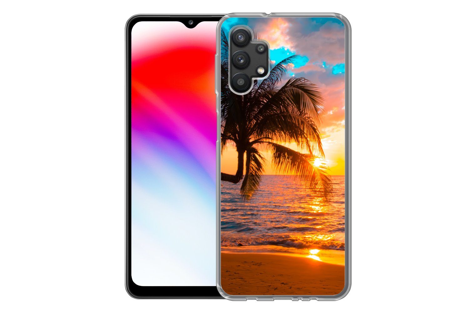 MuchoWow Handyhülle für Samsung Galaxy A32 5G Palme - Sonnenuntergang - Horizont - Strand, Smartphone-Bumper, Print, Handy Schutzhülle Dünn