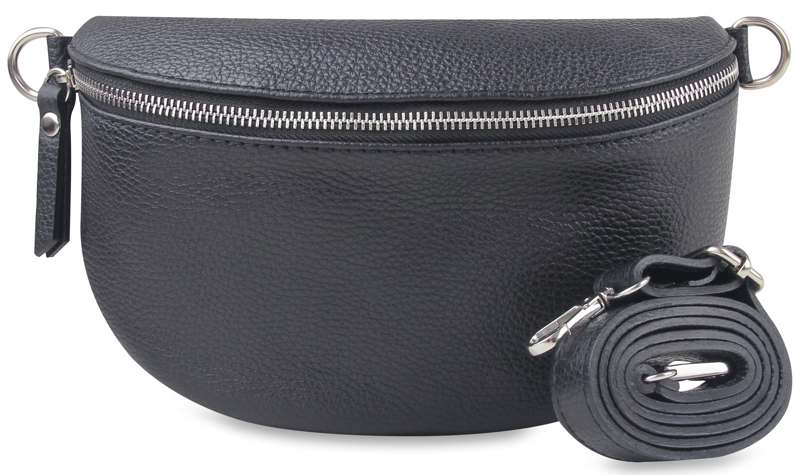 Fomax Umhängetasche Damen aus Echtleder, Made in Italy, Crossbody Schulter/Bauchtasche, mit silbernem Reißverschluss, verstellbarer Schulterriemen, Größe Midi