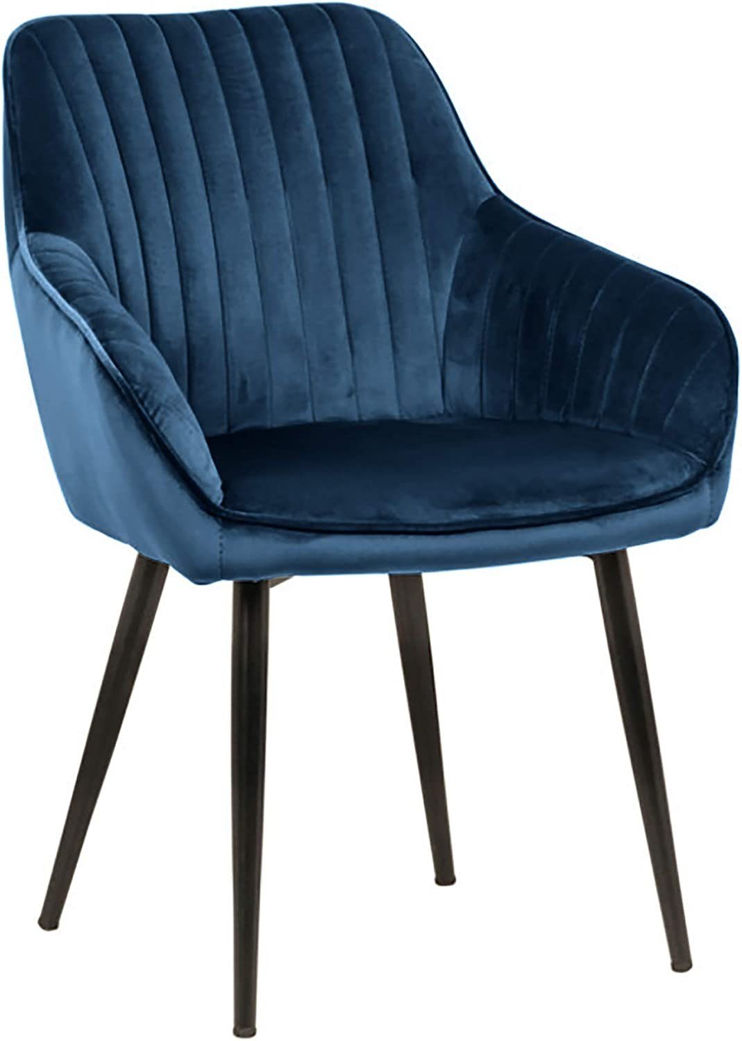 LebensWohnArt Stuhl Eleganter Stuhl MILAN Samt blau Ziersteppung Armlehnen