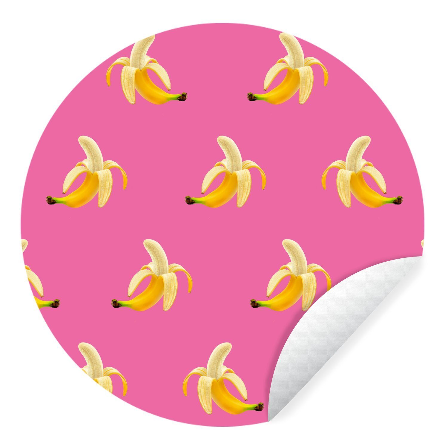 MuchoWow Wandsticker Banane - Muster - Rosa (1 St), Tapetenkreis für Kinderzimmer, Tapetenaufkleber, Rund, Wohnzimmer