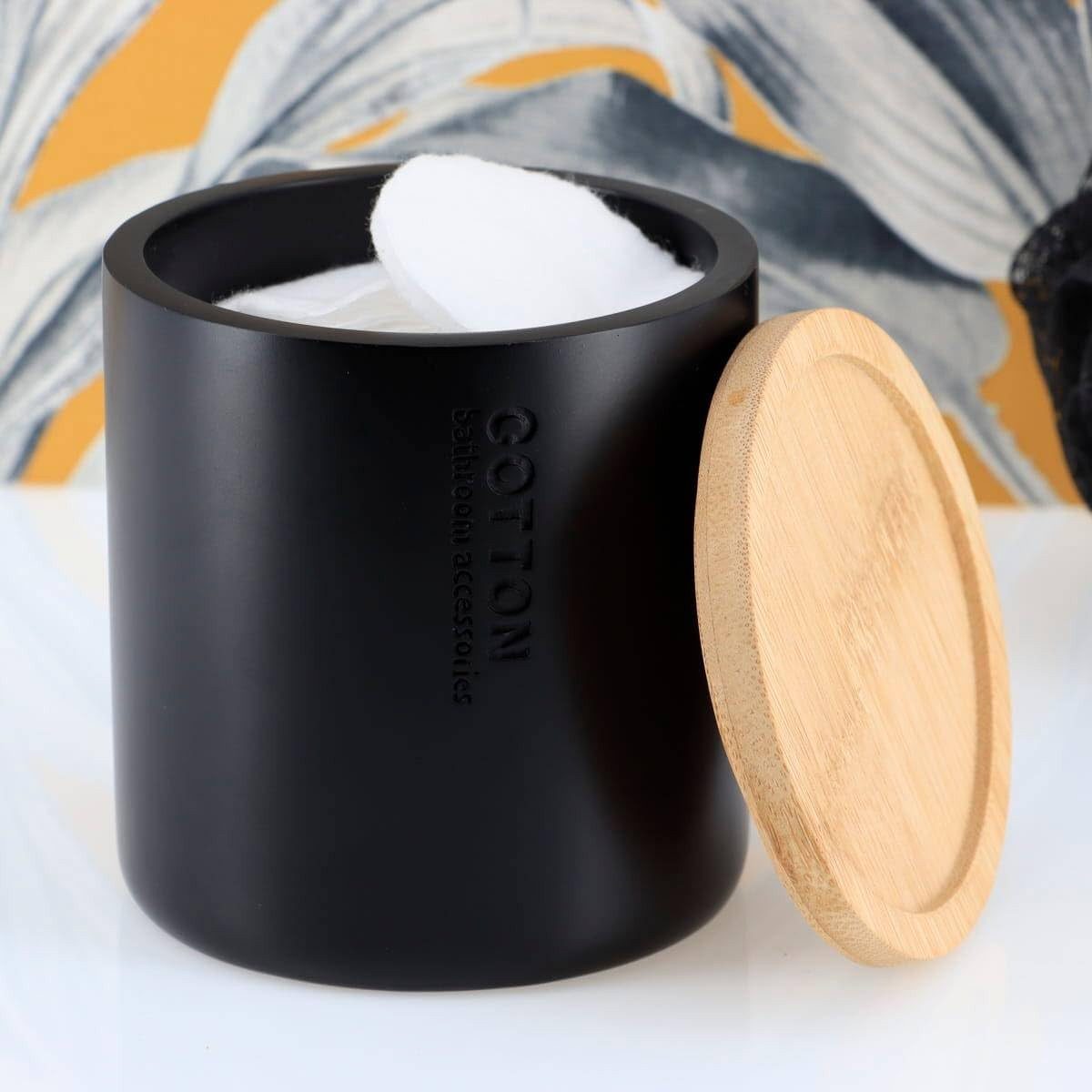 TENDANCE Wattestäbchenspender Wattedose Wattepadspender Kosmetikdose Wattebehälter Polyresin/Bambus