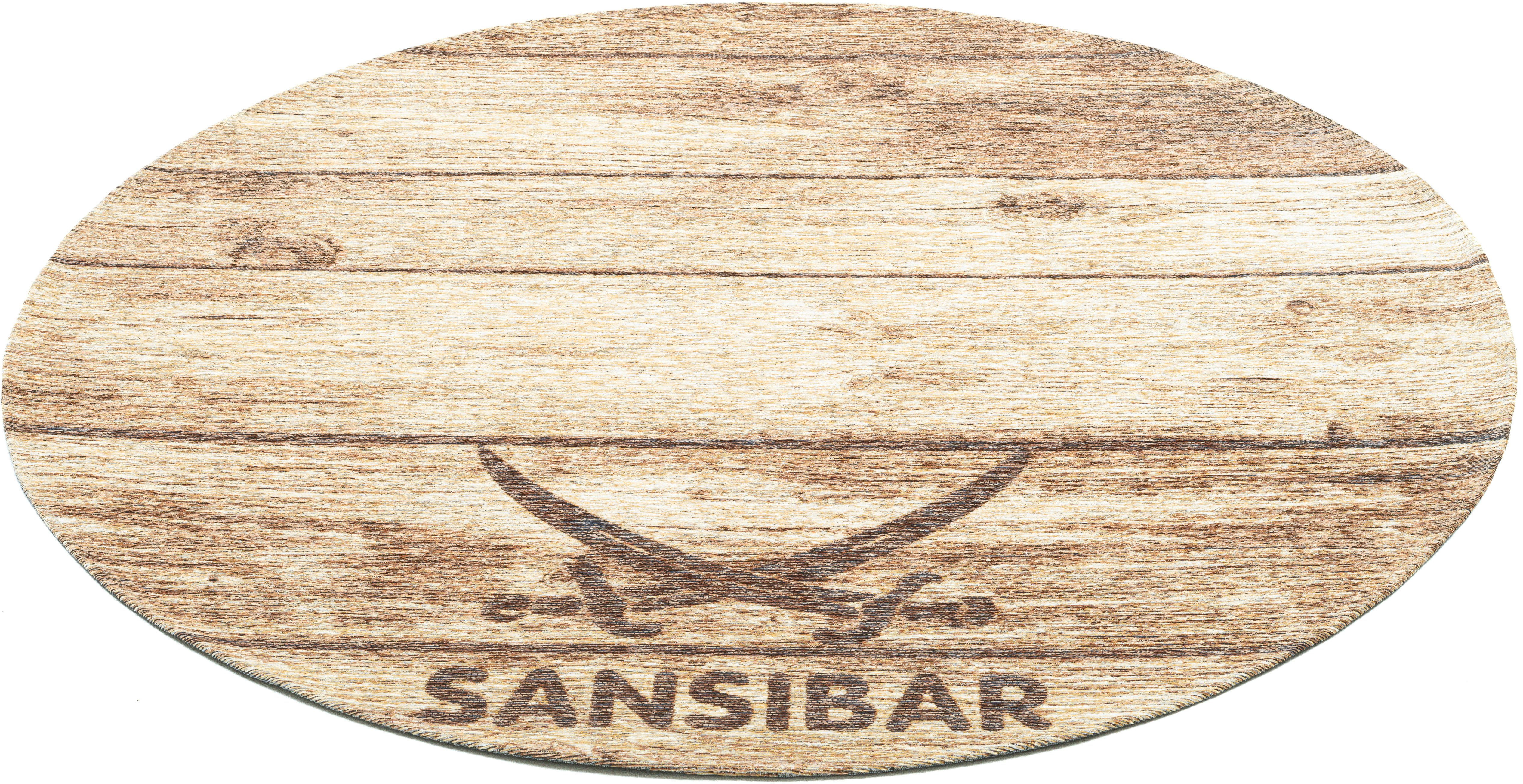 Sansibar Teppich Keitum 009, rund, Höhe: 3 mm, Flachgewebe, Motiv Holzdielen & gekreuzte Säbel