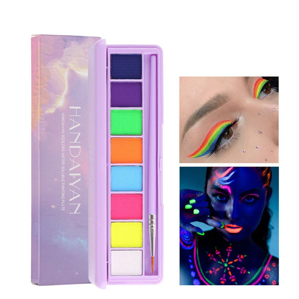 Fivejoy Lidschatten-Palette 8 Farben wasseraktivierter Eyeliner-Palette, flüssiger Eyeliner, 1-tlg., buntes Set, Hydra Graphic Eyeliner, Make-up, Neon-Gesichtsfarbe, Gesichts-Körperfarbe, Clown-Make-up-Set