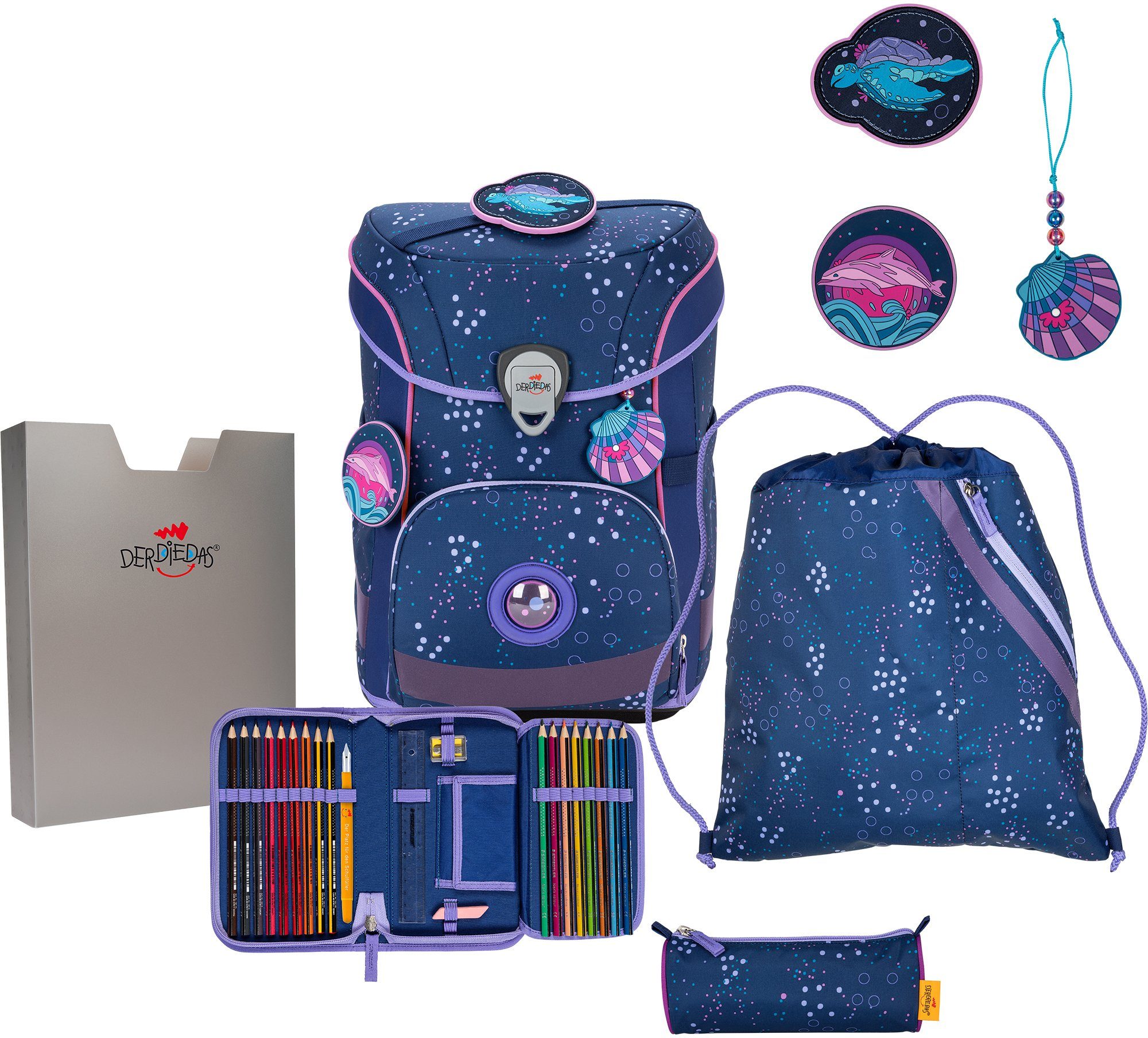 DerDieDas® Schulranzen Ergoflex Easy, Deep Ocean (Set, 5-tlg), enthält recyceltes Material