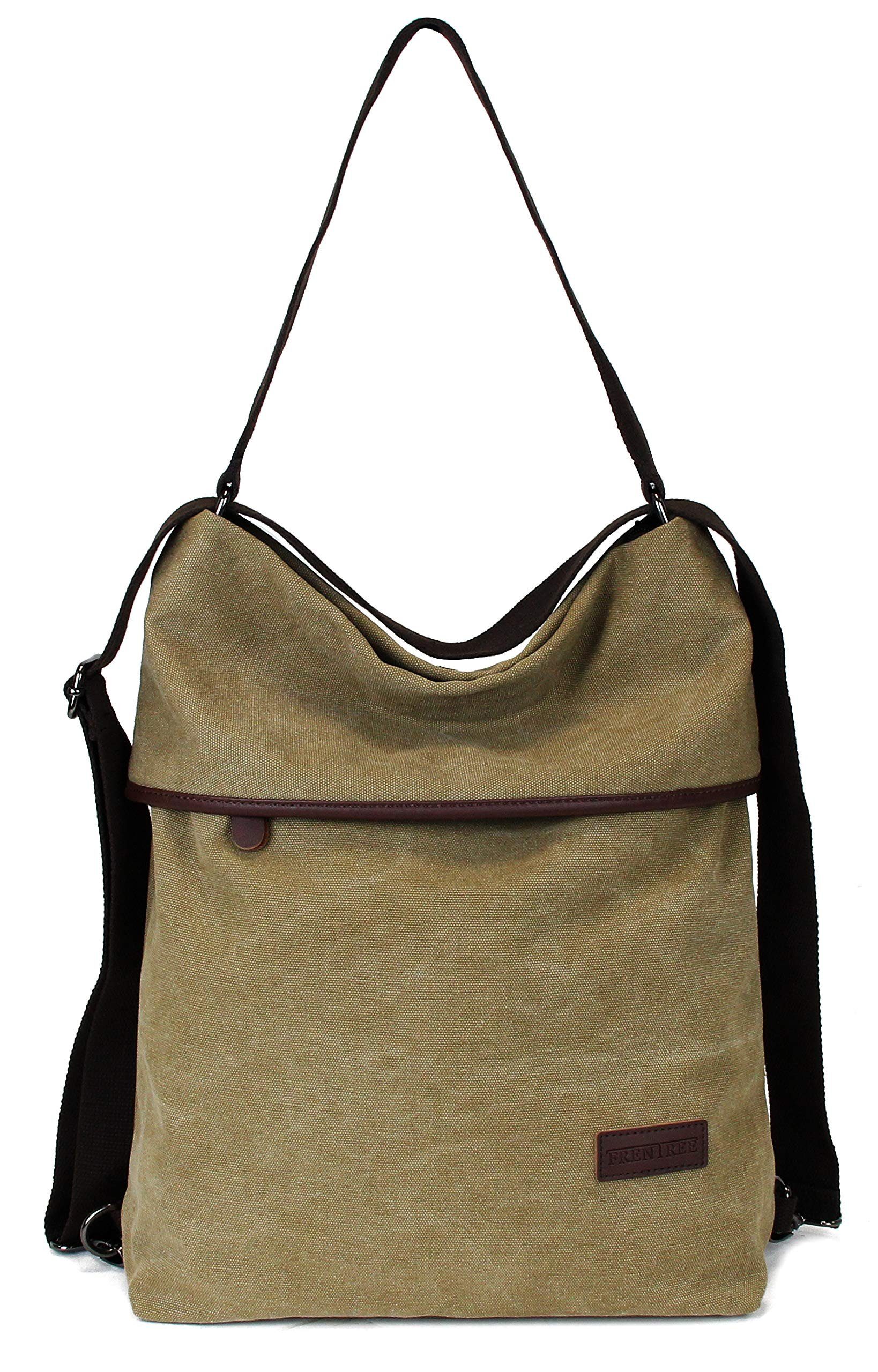 Frentree Schultertasche Canvas Damen Umhängetasche 3in1 Rucksack Handtasche, Anti Diebstahl, Vintage Hobo Tasche Schultertasche für Alltag Büro Schule Einkauf
