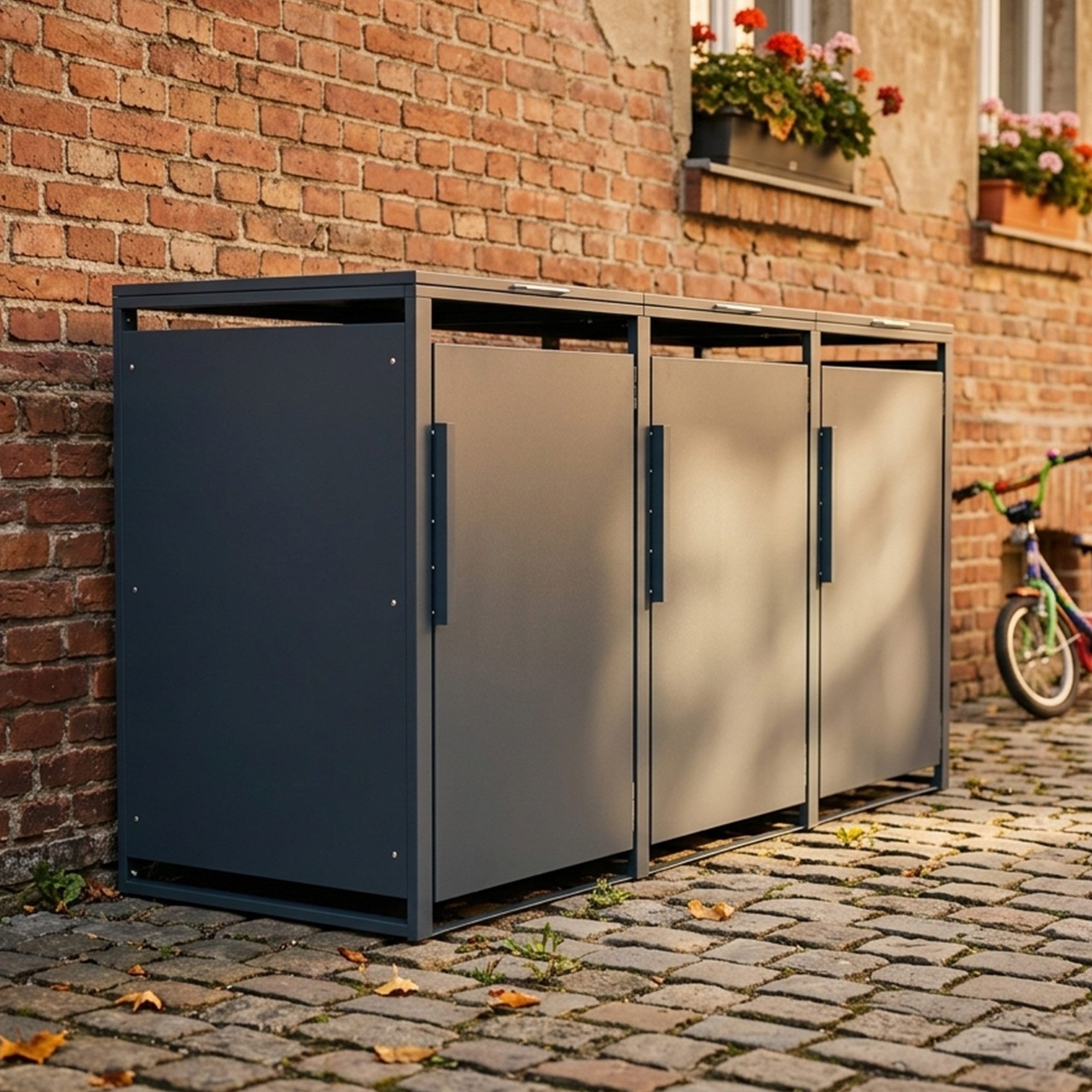 GARLIVO Mülltonnenbox Magnolie Mülltonnenbox 3er 240L - wetterfest und langlebig, Verschließbare Mülltonnenverkleidung -modernes Design als Sichtschutz