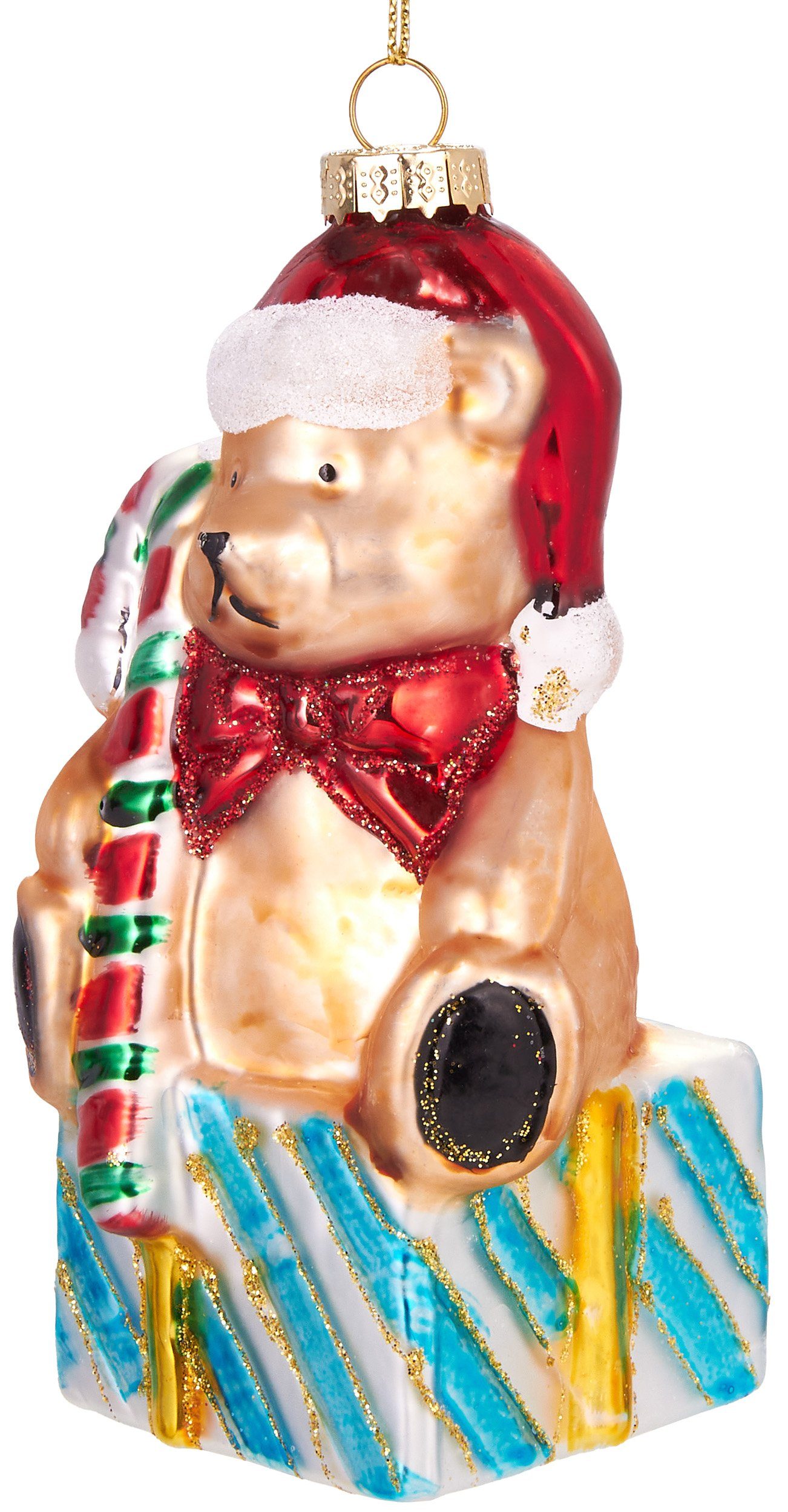 BRUBAKER Christbaumschmuck Teddy Handbemalte mundgeblasenes cm aus - Glas, 13 Zuckerstange, Weihnachtsdekoration Weihnachtskugel mit Unikat süße