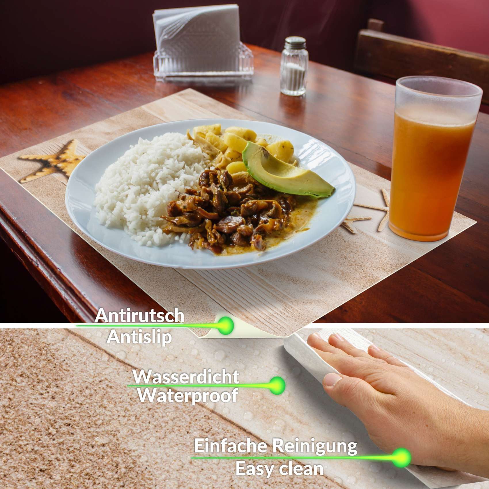 ANRO Platzset DEIN Platzdeckchen Servierdeckchen Soft Tischset Tellerunterleger, (Einzelstück, 1-St., einzelverpackt), Glatt, leichte Narbung 45x30cm Matitim Seestern