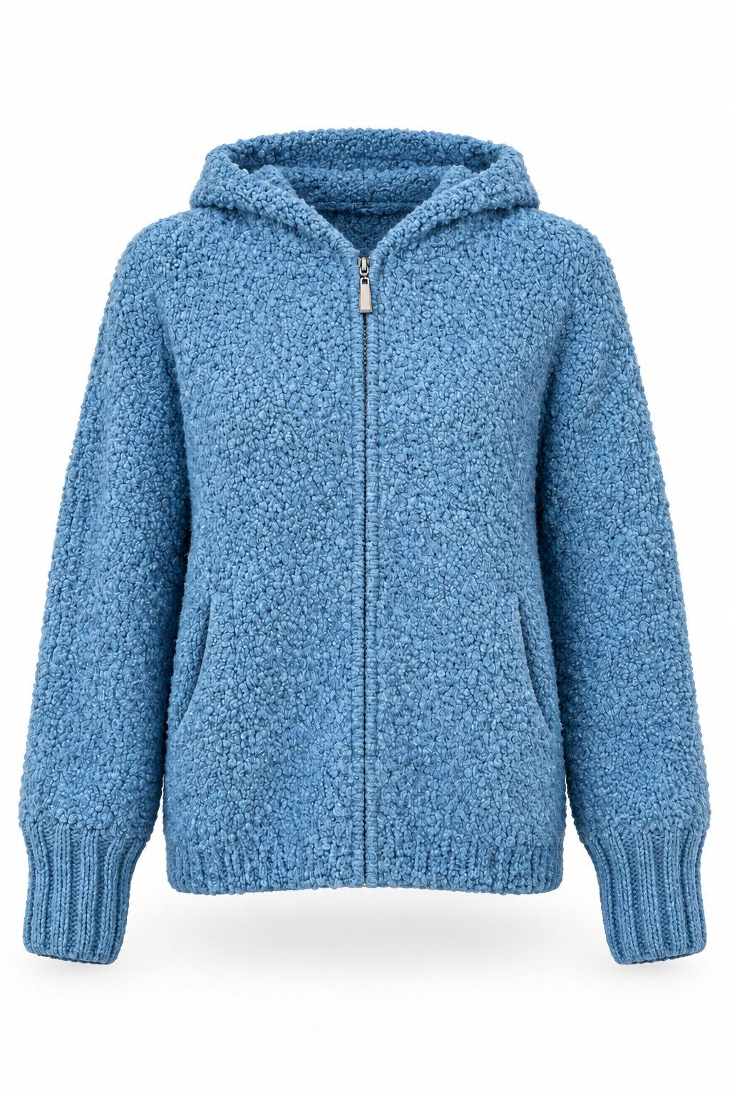 ITALY VIBES Plüschjacke - Kuschelige Teddy-Strickjacke mit Kapuze für Damen ONE SIZE - passend von Größe M bis XL