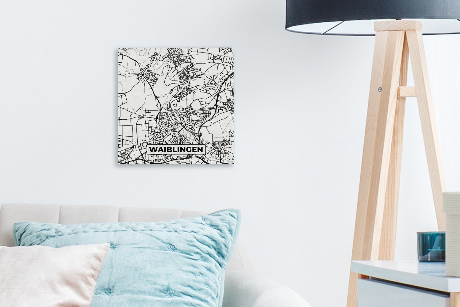 OneMillionCanvasses® Leinwandbild Waiblingen - für Leinwand - (1 Karte Bilder St), Schlafzimmer Wohnzimmer Stadtplan