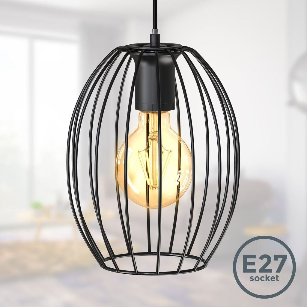 B.K.Licht LED Pendelleuchte Draht-Hängeleuchte Metallschirm 175x1150 mm Schwarz - BKL1460, ohne Leuchtmittel, 175x1150 mm Vintage Industrial Pendellampe Hängeleuchte