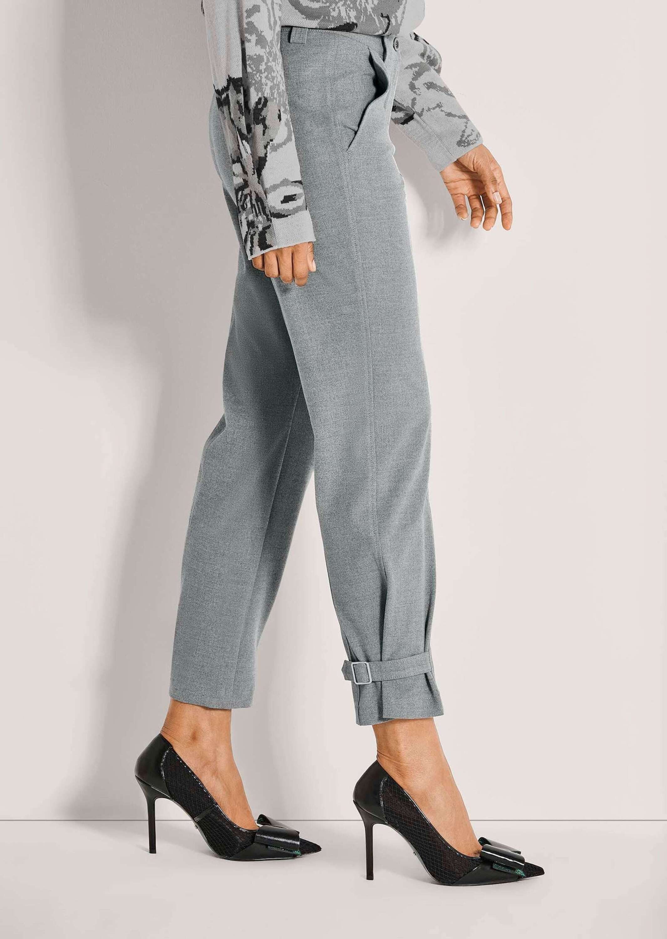 MADELEINE Stoffhose Mid Waist 7/8-Businesshose Stoffhose mit Flanell-Touch, Formbund und Riegel am Saum