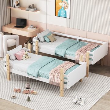 MODFU Etagenbett Kinderbett,Bettrahmen aus Massivholz, umwandelbar in 2 Plattformbetten (Kinderbett 90 x 190cm), ohne Matratze