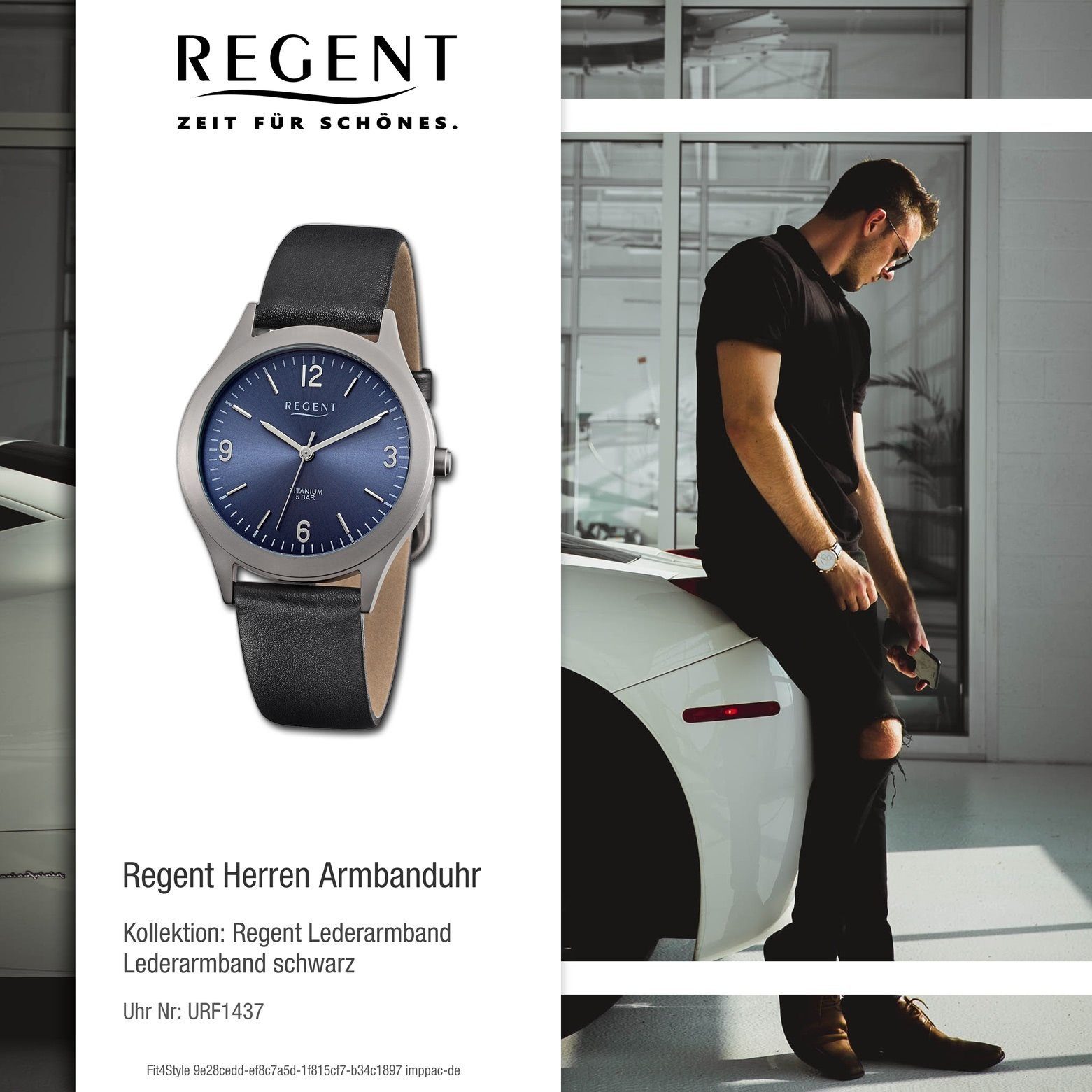 37mm), Armbanduhr rund, Armbanduhr Herren Regent Herren Quarzuhr Lederarmband groß (ca. extra Analog, Regent