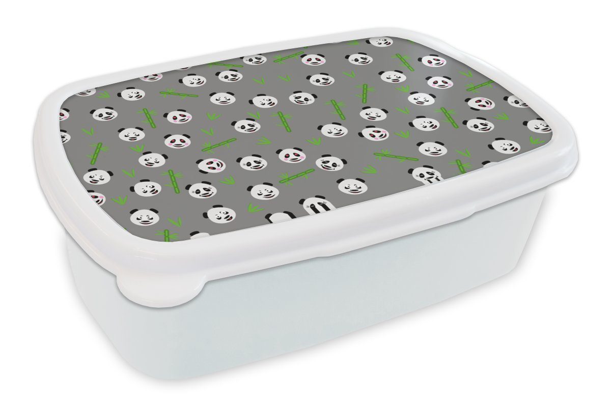 MuchoWow Lunchbox Panda - Bambus - Entwurf, Kunststoff, (2-tlg), Brotbox für Kinder und Erwachsene, Brotdose, für Jungs und Mädchen weiß