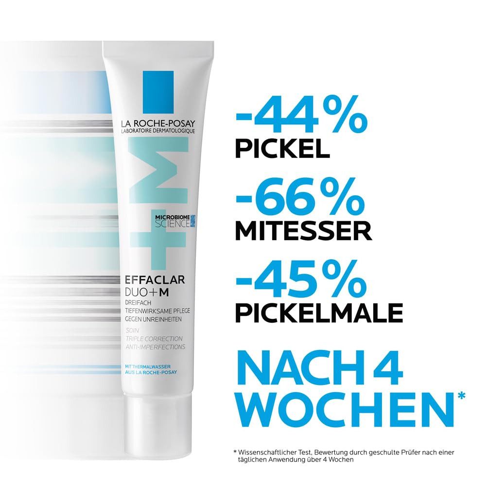La Roche-Posay Gesichtspflege Effaclar Duo+M 40 ml – Anti-Akne Pflege gegen Pickel & Mitesser Anti-Rückfall-Effekt, Mit Salicylsäure & LHA, Niacinamid