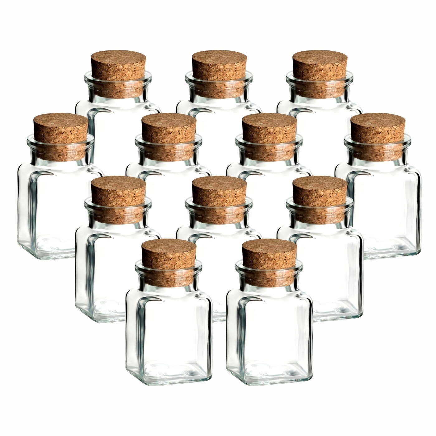 gouveo Vorratsglas Gewürzgläser 150 ml eckig mit Korken - Korkengläser mit Korkverschluss, (12-tlg)