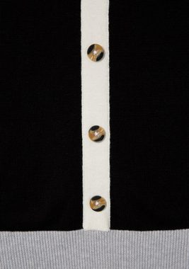 KangaROOS Rundhalspullover mit Knopfleiste hinten und Konstrast-Bündchen