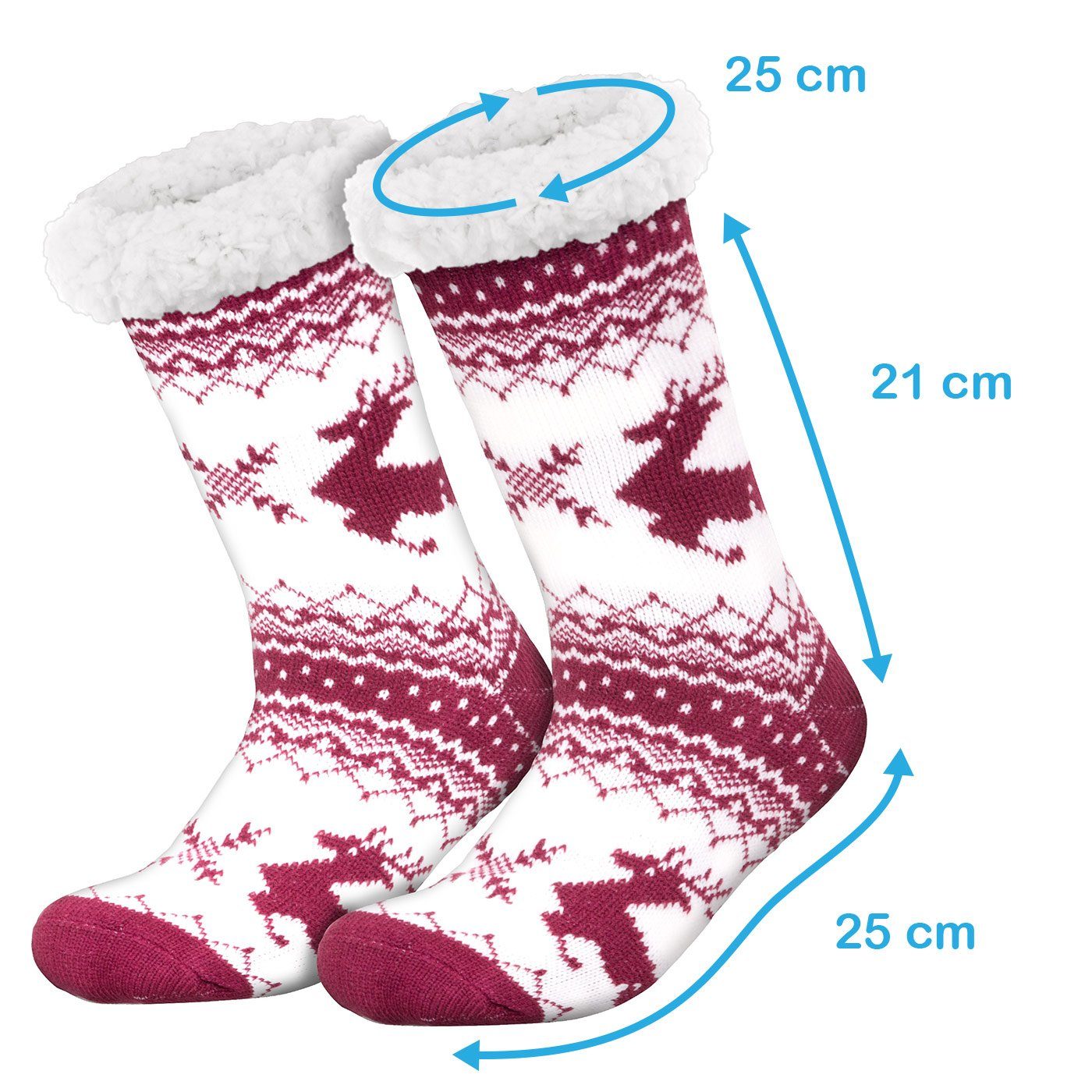 Kuschelsocken (1-Paar) Socken Rutsch Anti Wintersocken Damen compagno Paar Rentier Kuschelsocken Noppensocken 1 Herren Einheitsgröße pink