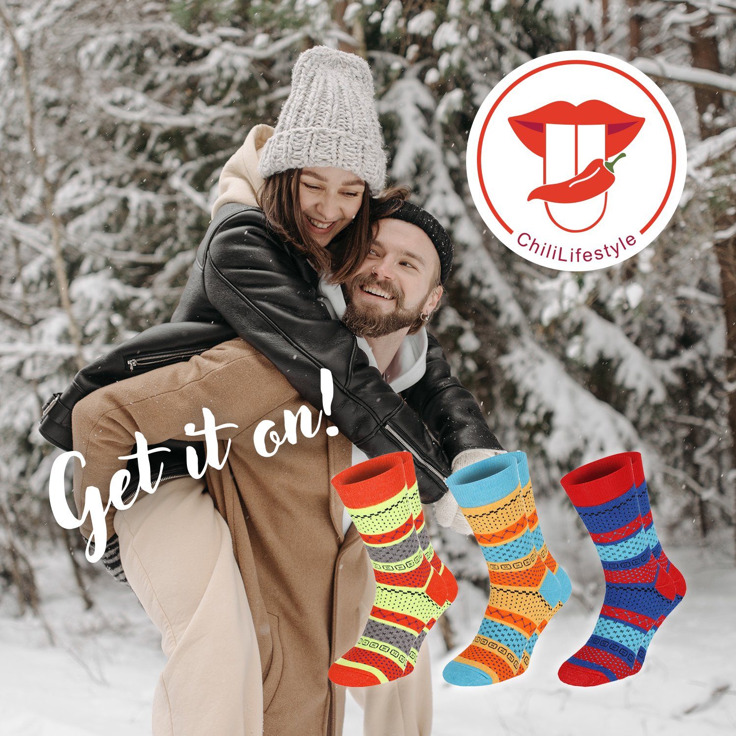 Chili Lifestyle Thermosocken FASHION warme bunte Wintersocken Damen und Herren aus Baumwolle (Multipack, 6-Paar, 3 Farbdesigns) Weichbund ohne Gummidruck