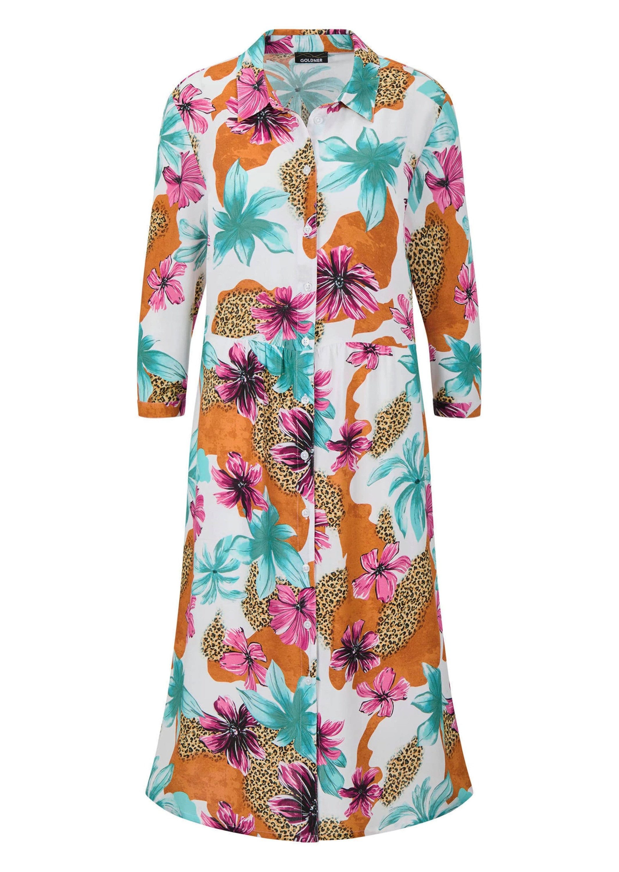 Sommerkleid Blusenkleid mit Leo-Blumen-Muster