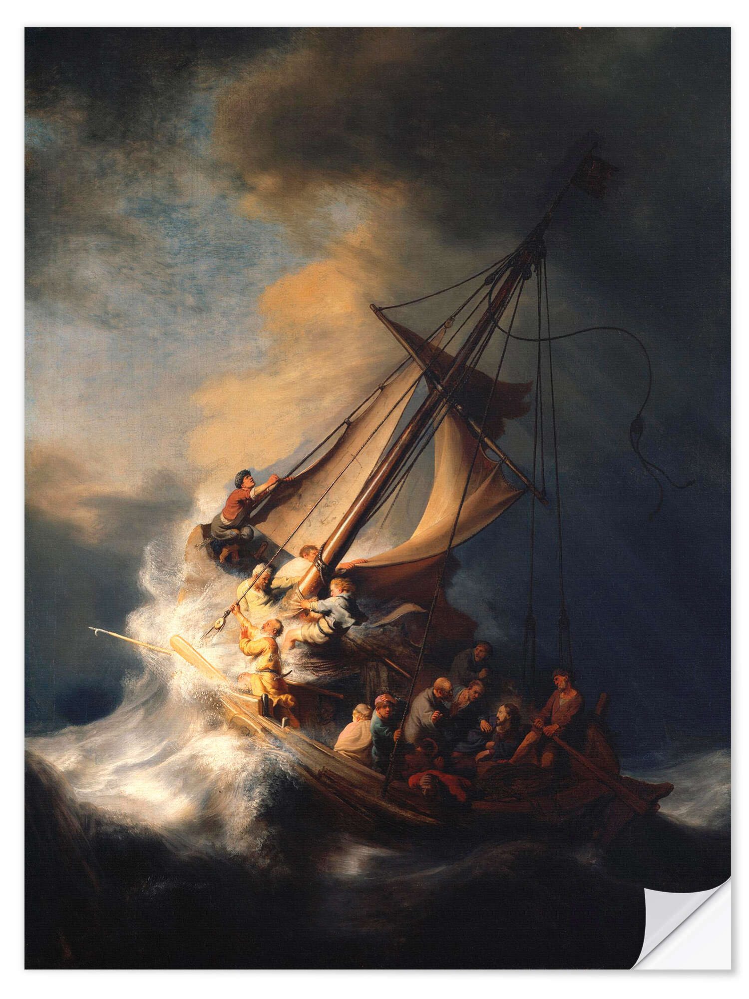 Posterlounge Wandfolie Rembrandt van Rijn, Der Sturm auf dem See Genezareth, 1633, Badezimmer Maritim Malerei