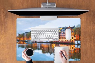 MuchoWow Gaming Mauspad Grachtenhäuser - Amsterdam - Niederlande (1-St), Büro für Tastatur und Maus, Mousepad Gaming, 90x60 cm, XXL, Großes