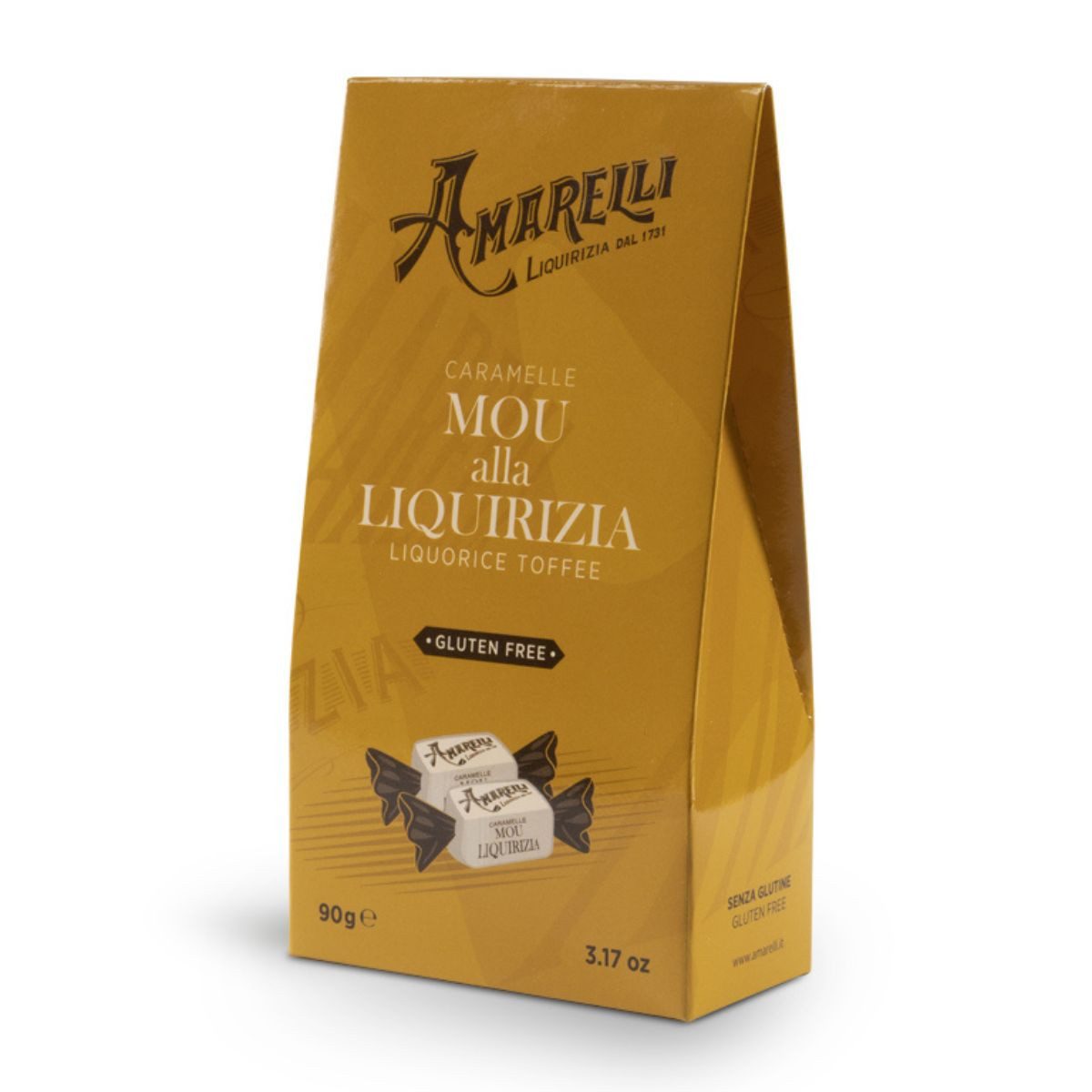 Amarelli Süßigkeit Amarelli Mou alla Liquirizia Lakritz‑Toffee aus Italien 90 g, 12 St.