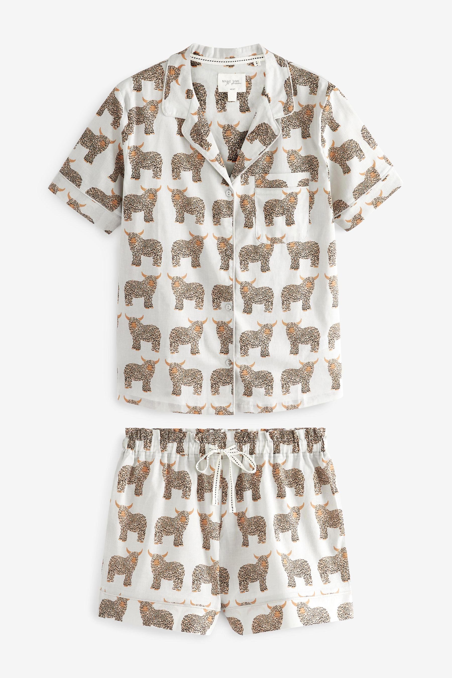 Next Pyjama Kurzärmliges Pyjamaset mit Knopfleiste (2 tlg) Grey Hamish Cow