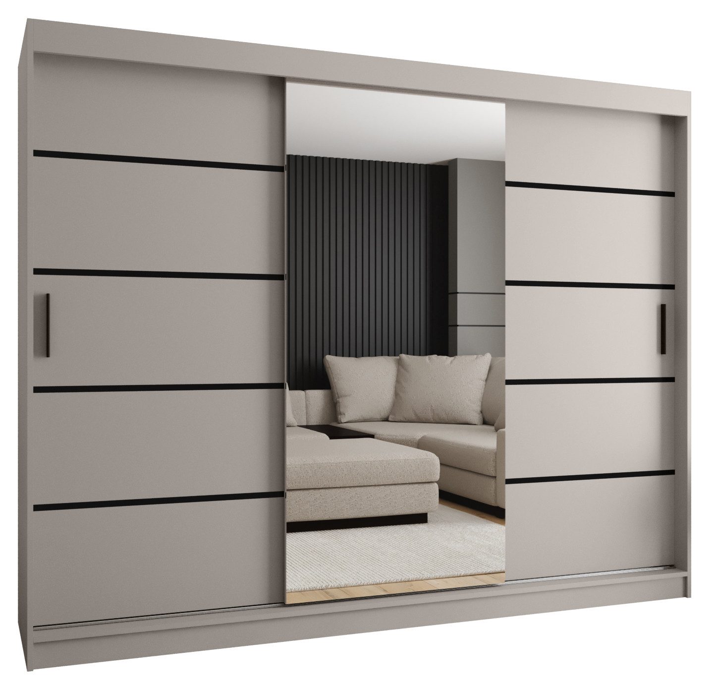 ABIKS MÖBEL Schwebetürenschrank RUBINO V 250 Schlafzimmerschrank mit Schiebetüren Kleiderstange Regale