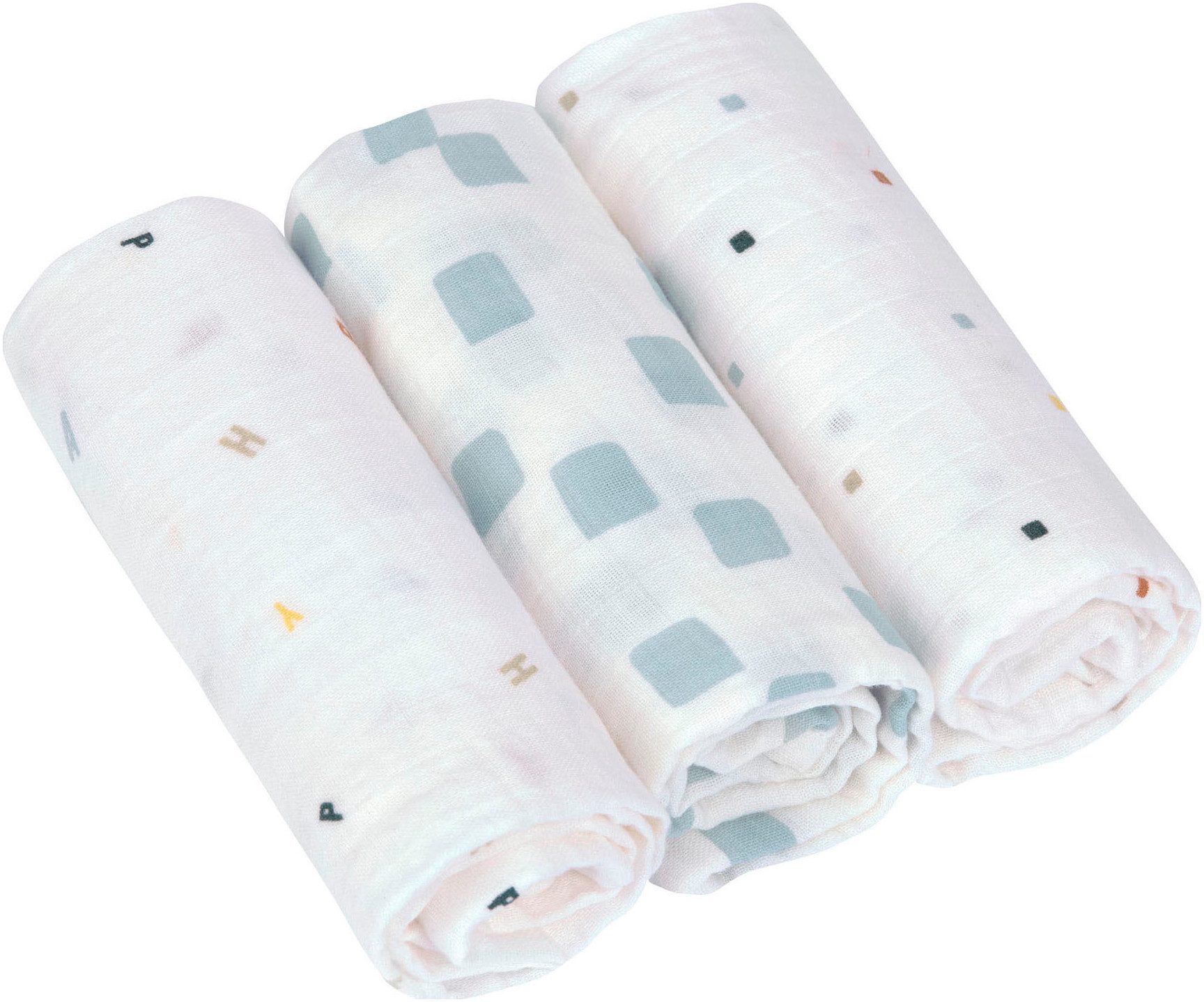 LÄSSIG Stoffwindeln Mullwindeln, M, Happy Fruits, blue, GOTS made with organic materials, zertifiziert durch BCS 27262