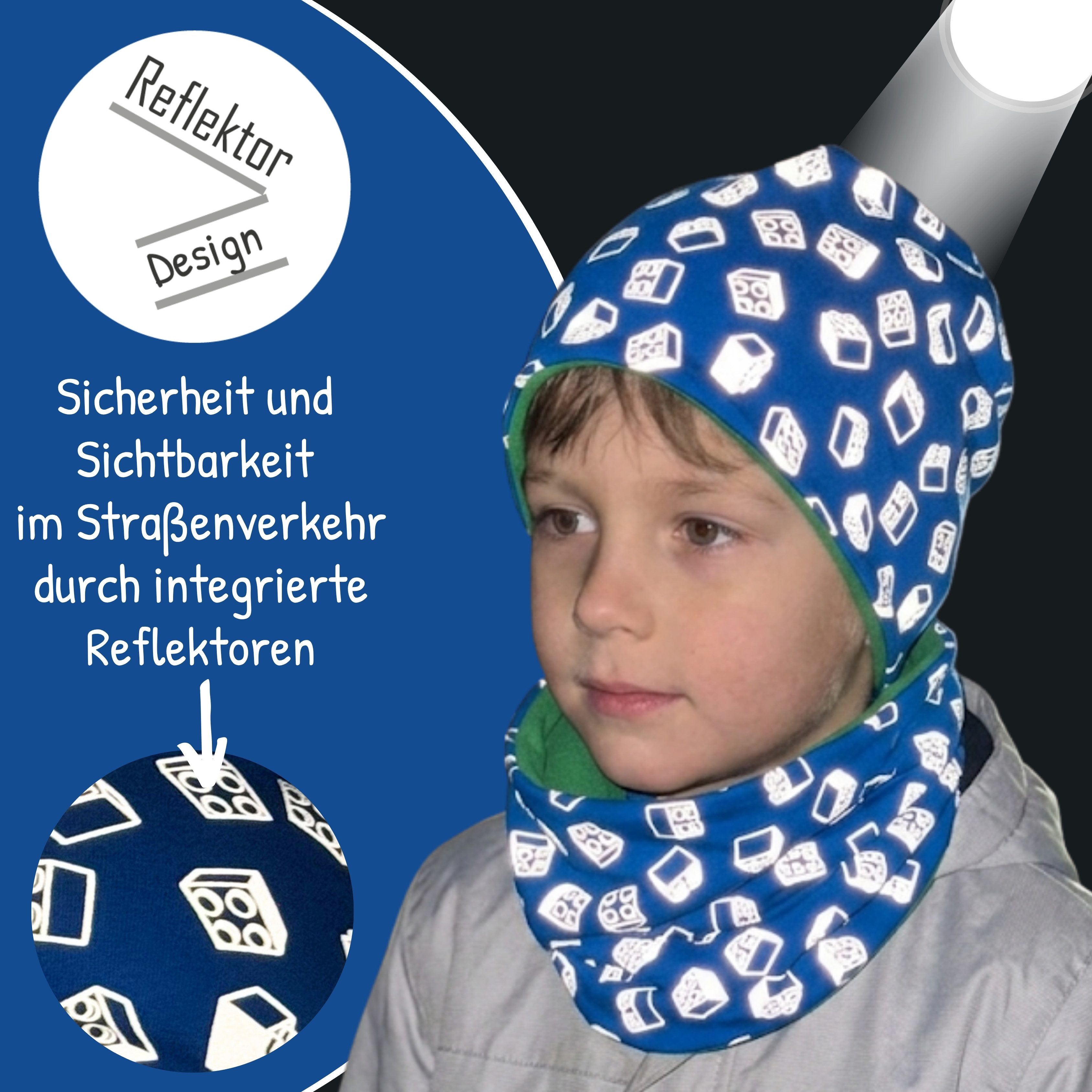 HECKBO Beanie 360° Reflektor Kinder Beanie Mütze & Loop Schal Set – Bild 5 von 5