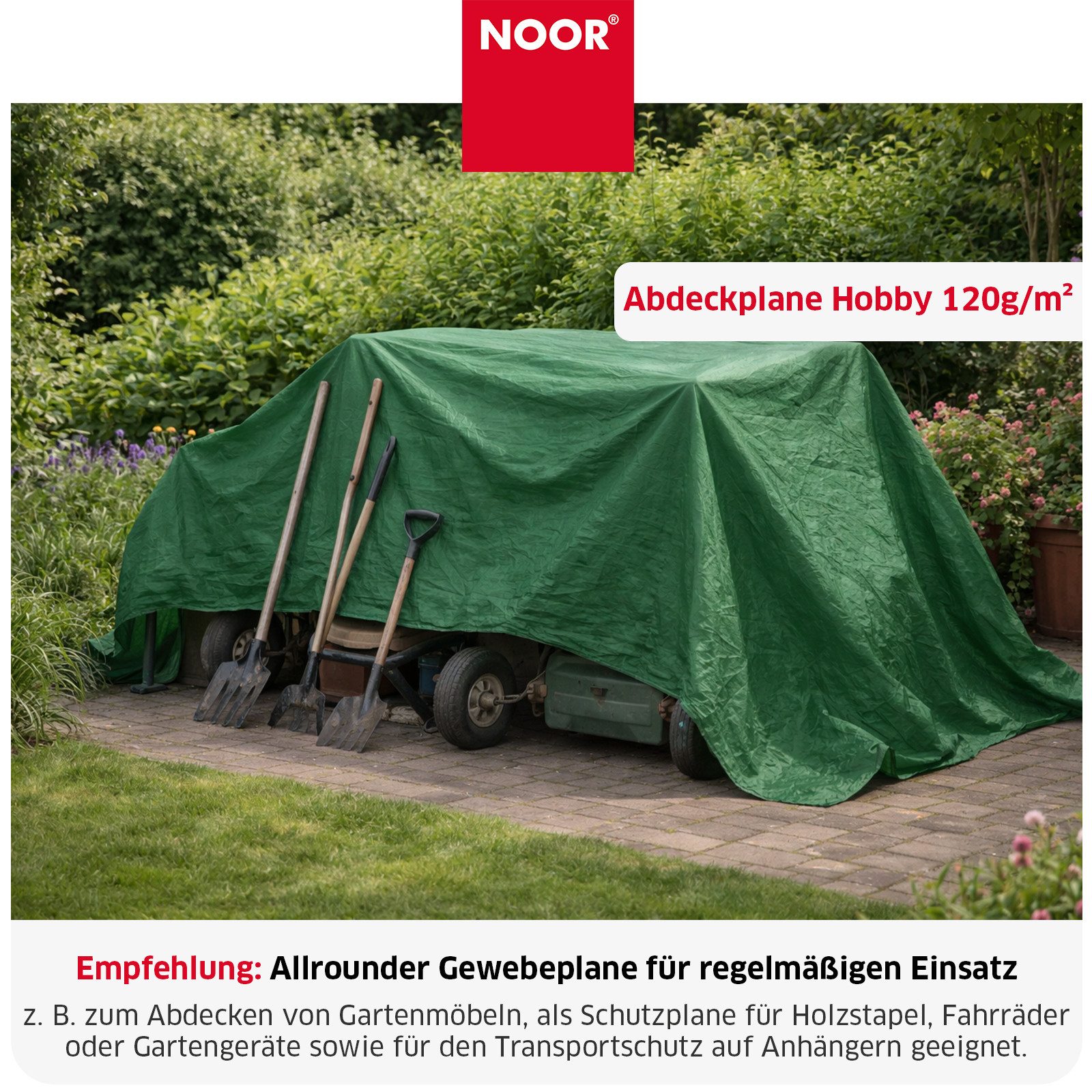NOOR Schutzplane HOBBY - vielseitige Abdeckplane - 120g/m², Gewebeplane Garten - wasserdicht - Ösen, verstärkte Ecken & Ränder