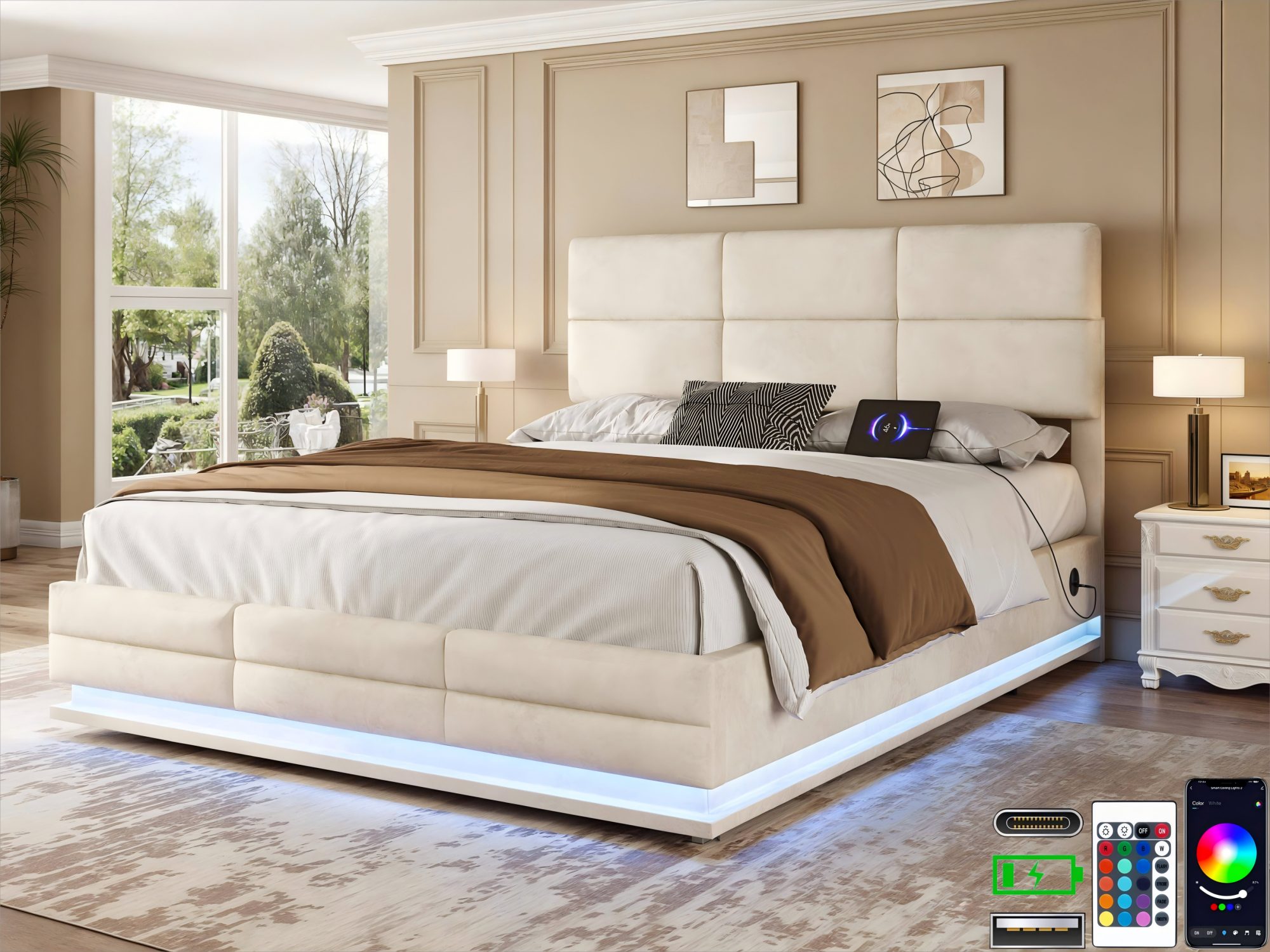 LVHOM Boxbett 90/140/160/180x200 cm mit LED, USB, Typ C-Ladeanschluss, Bett günstig online kaufen