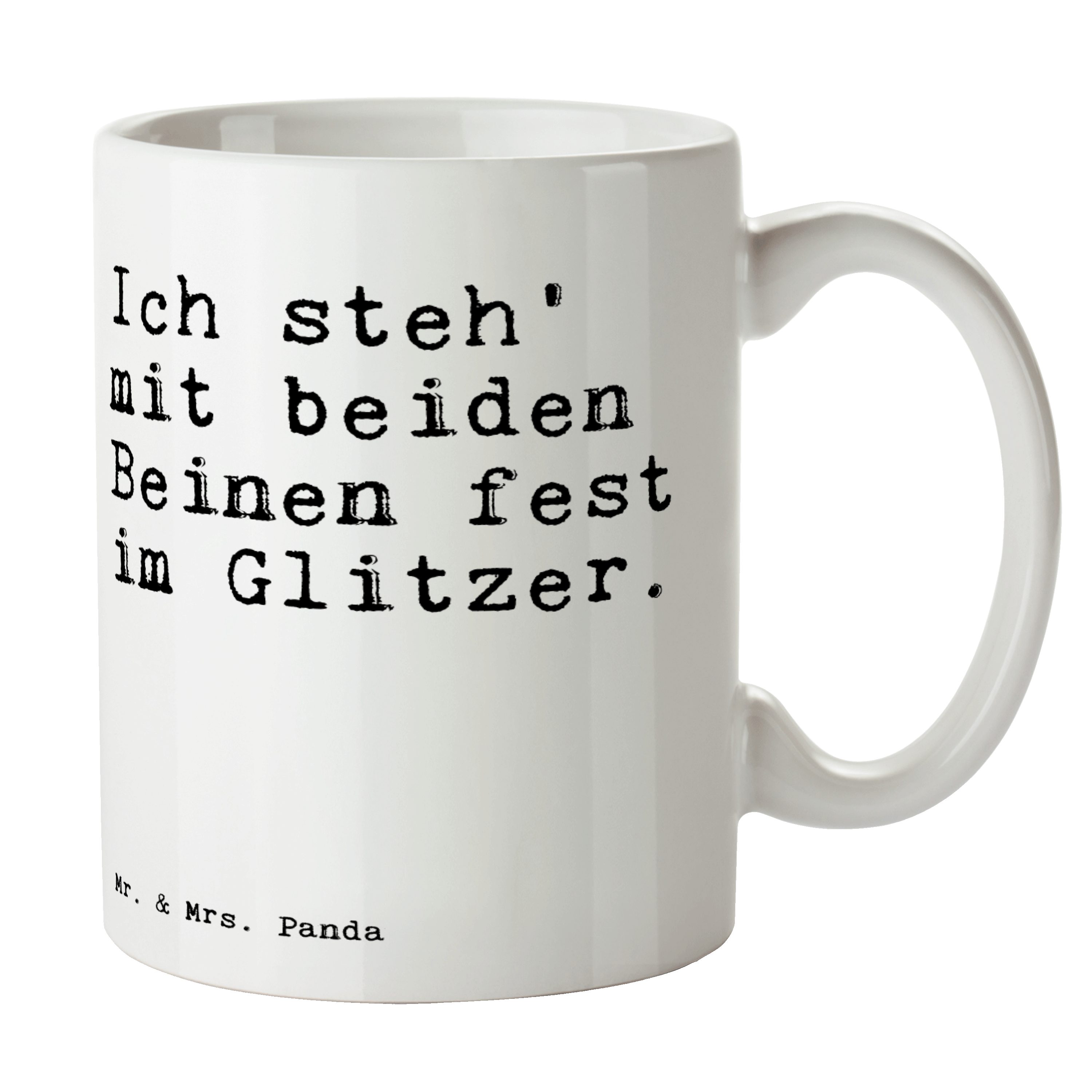 Mr. & Mrs. Panda Tasse Ich steh' mit beiden... - Weiß - Geschenk, Glitz, Spruch Sprüche Weis, Keramik